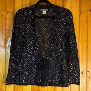 Sigrid Olsen Black, White and Light Pink Soft Open Knit Cardigan With Sequins